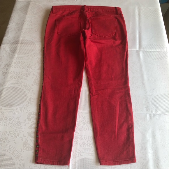 Forever 21 Women’s Size 30 Red Studded Capri Jeans Pants Stretchy Skinny Fit - Picture 16 of 16